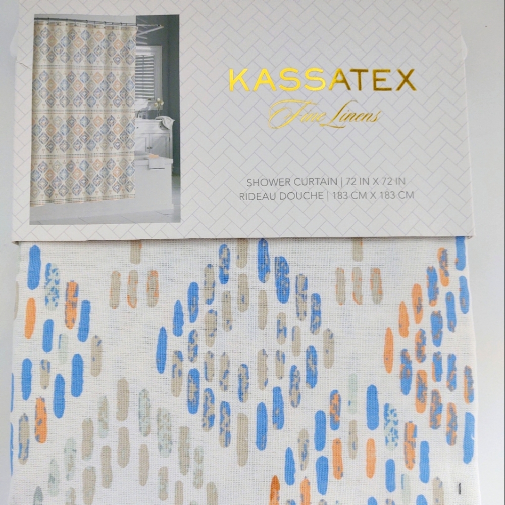 🎁Kassatex Fine Linens Shower Curtain - Diamond Motif - 72" x 72"